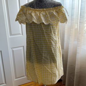 Canary yellow strapless mini dress